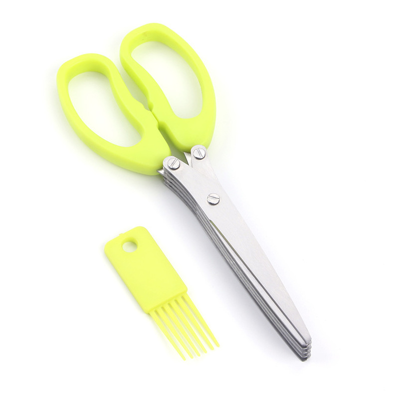 Multi-functional Stainless Steel Kitchen Knives 5 Layers Scissors Sushi Shredded Scallion Cut Herb Spices Scissors Cooking Tools