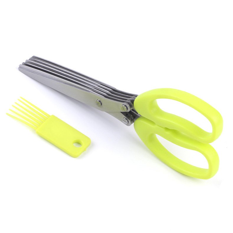 Multi-functional Stainless Steel Kitchen Knives 5 Layers Scissors Sushi Shredded Scallion Cut Herb Spices Scissors Cooking Tools