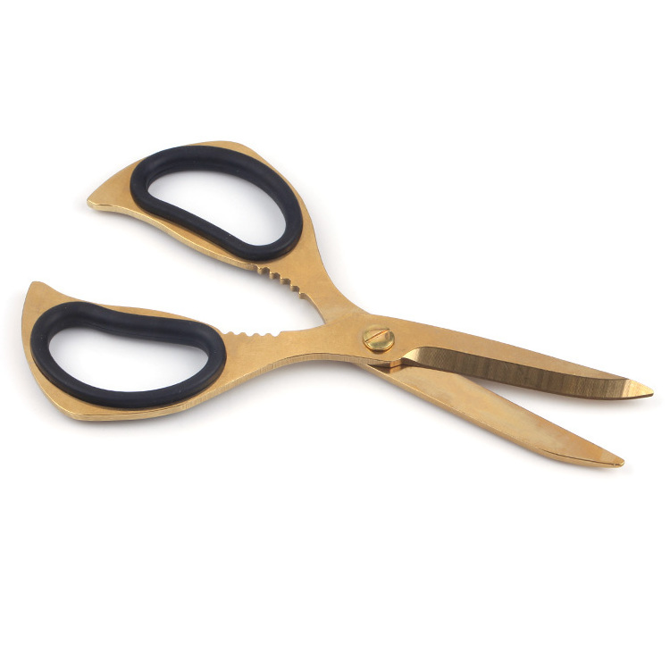 New arrival steel blade gold handle household scissors kitchen shears for meat or leather