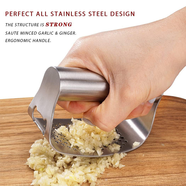 Garlic Press Rocker, Stainless Steel Garlic Crusher Chopper Mincer