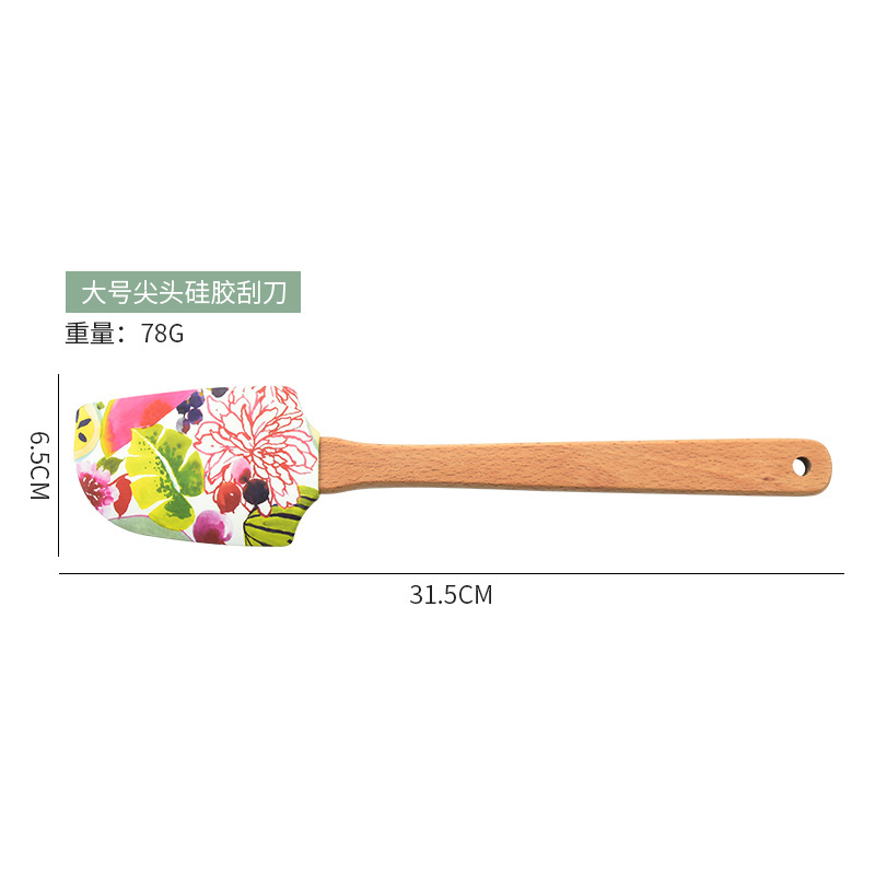 Newest Flowers Pattern Large Pointed Head Kitchen 43g  Baking Silicone Spatula  Food Grade Cake Cream Scraper