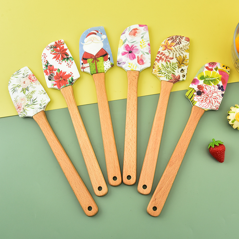 Newest Flowers Pattern Large Pointed Head Kitchen 43g  Baking Silicone Spatula  Food Grade Cake Cream Scraper