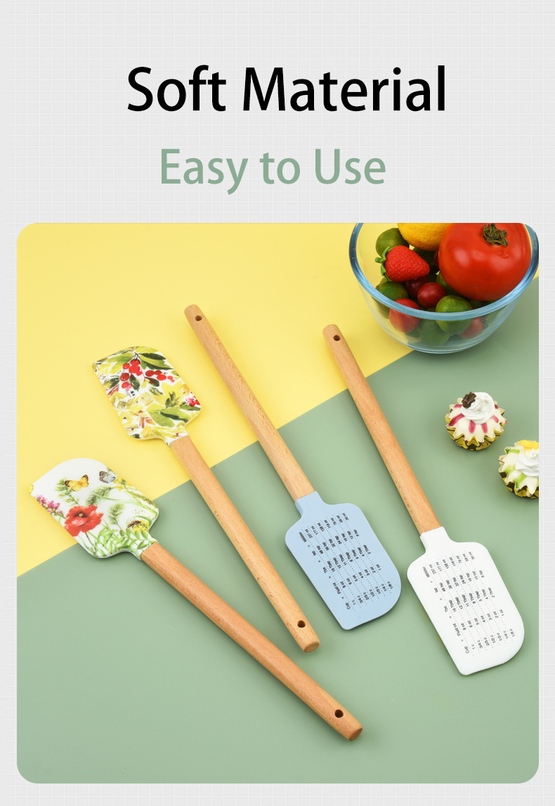 Wholesale Creative Pattern Cream Cake Scraper Kitchen Baking Silicone Spatula BPA Free Baking Scraper