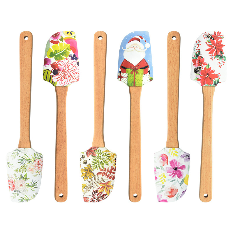 Newest Flowers Pattern Large Pointed Head Kitchen 43g  Baking Silicone Spatula  Food Grade Cake Cream Scraper