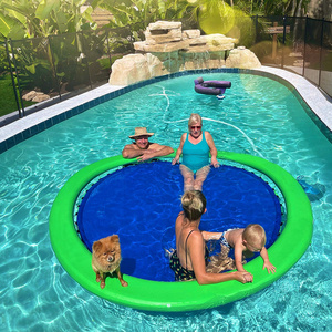 8ft Round Inflatable Water Hammock Floating Platform Swimming Pool Mat With Mesh Dog Ramp