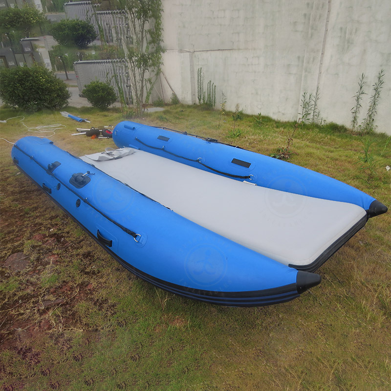 Blue and Grey Inflatable Catamaran Inflatable Boat Dinghy Mini Cat Boat