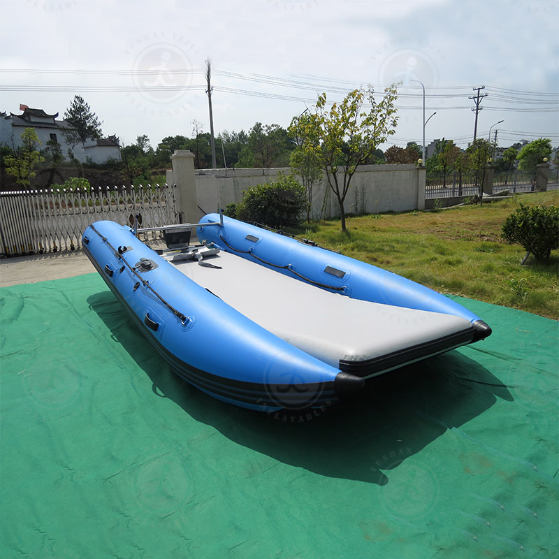 Blue and Grey Inflatable Catamaran Inflatable Boat Dinghy Mini Cat Boat