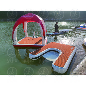 Hot-selling inflatable platform on water floating leisure platform with tent inflatable fishing floating island inflatable dock