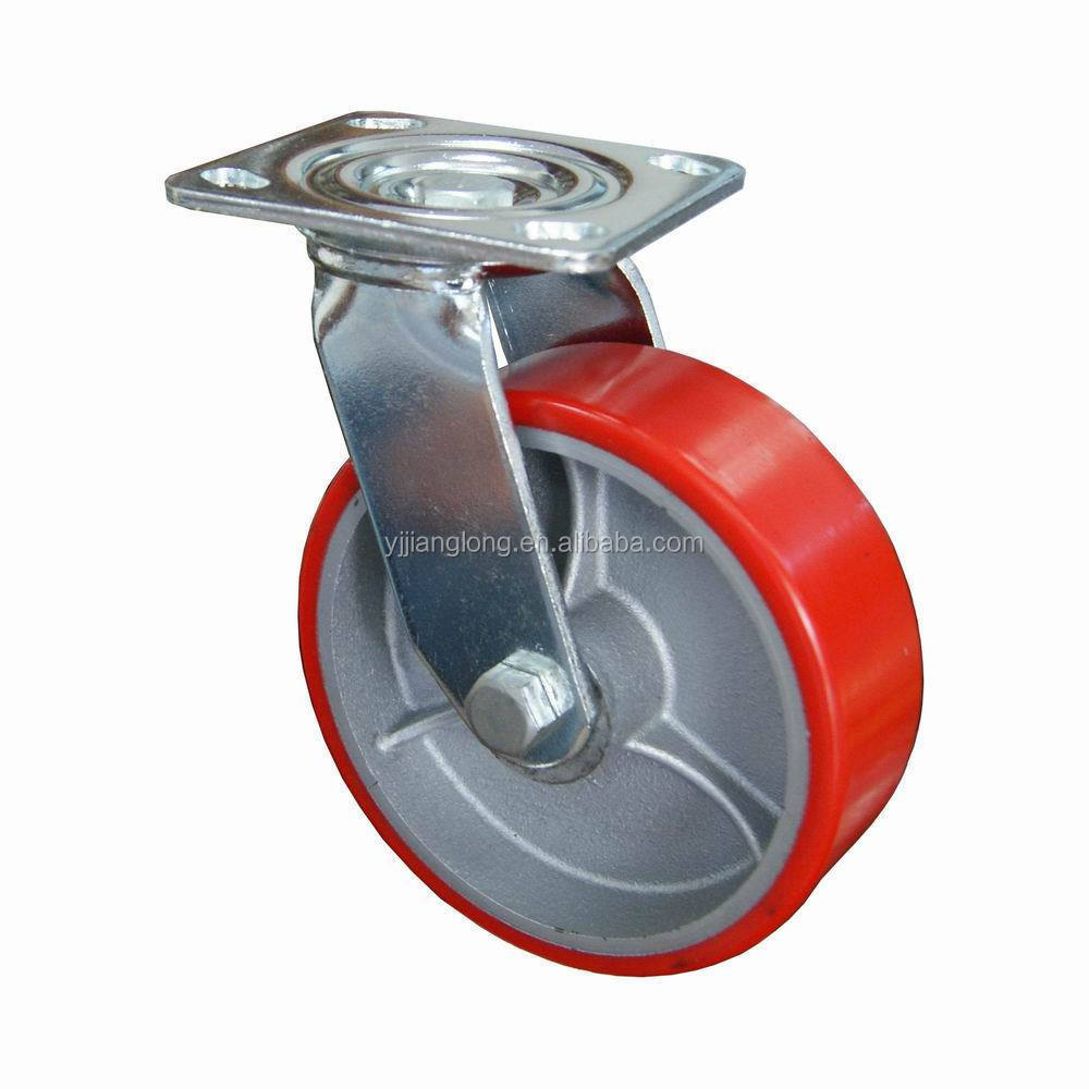 5 inch- Heavy Duty Top Lock Brake Caster Wheels with Polyurethane Tread Cast Iron Wheels for Dollies, Waste Disposal Trucks