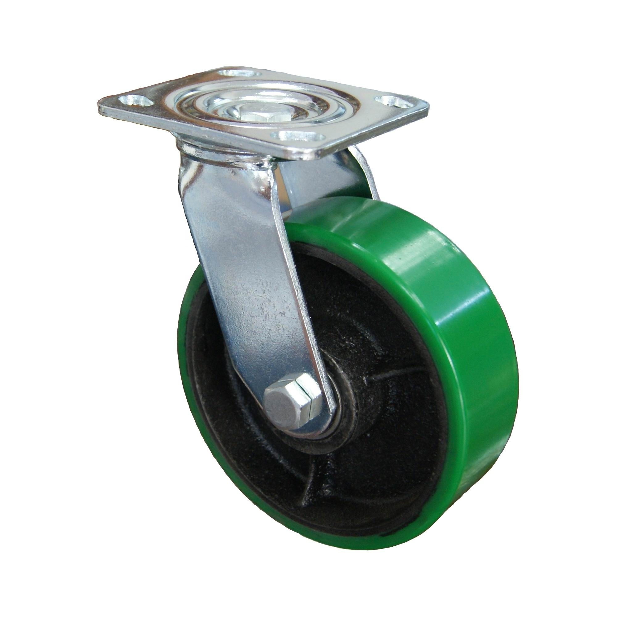 Heavy duty PU cast iron trolley rigid and swivel caster for industrial equipment