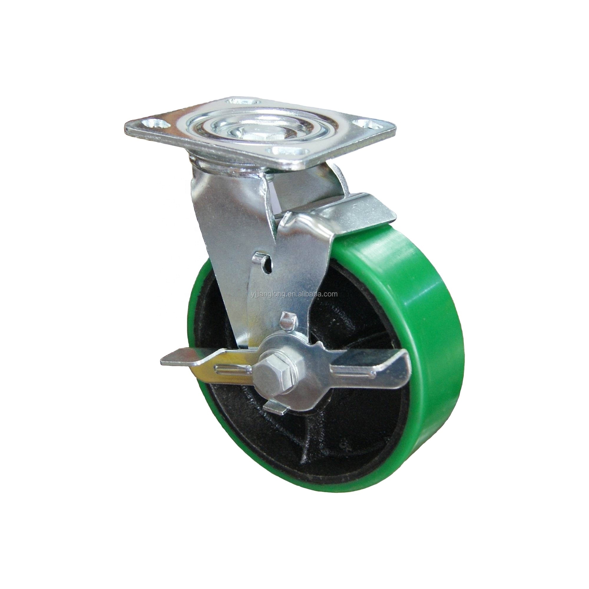 Heavy duty PU cast iron trolley rigid and swivel caster for industrial equipment