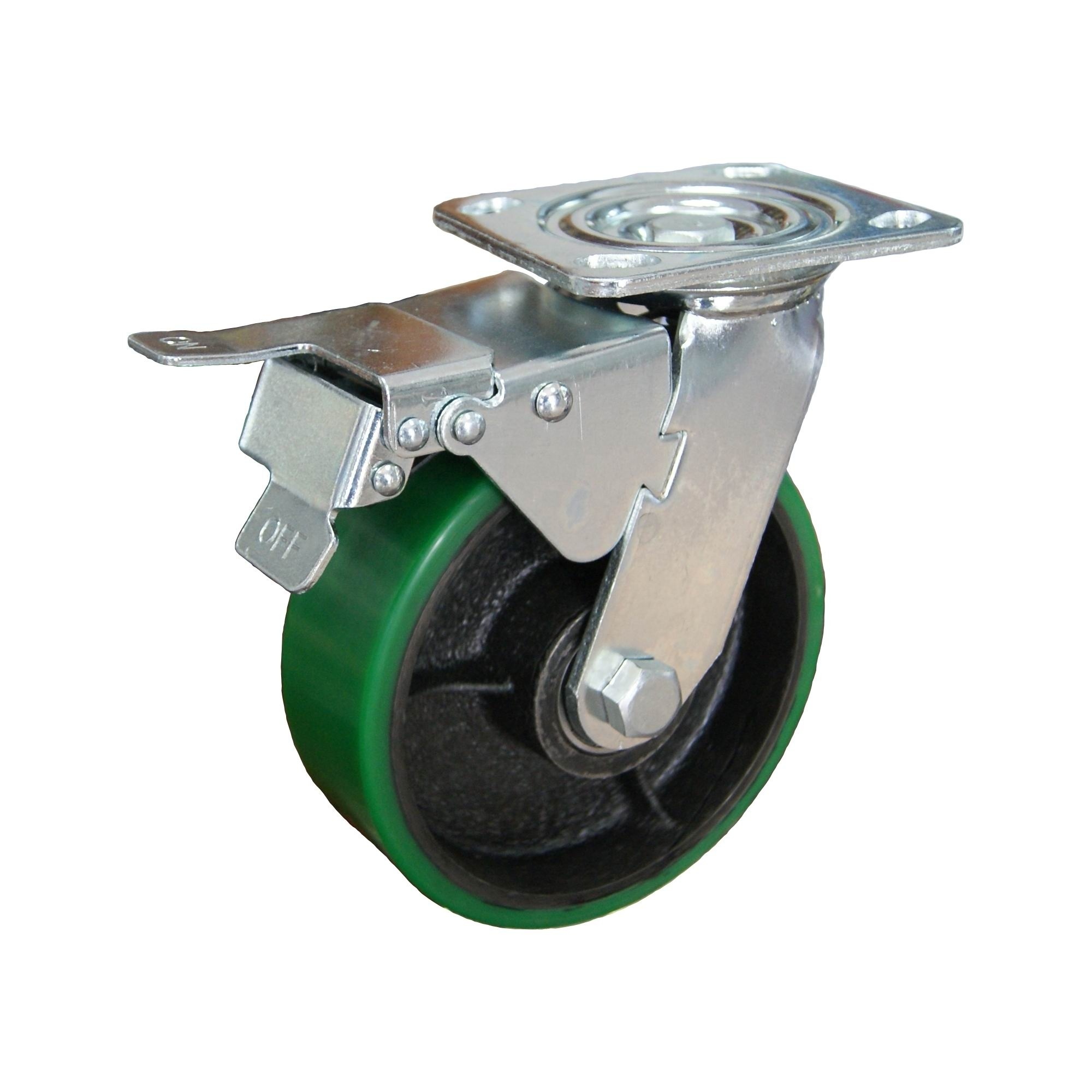 Heavy duty PU cast iron trolley rigid and swivel caster for industrial equipment