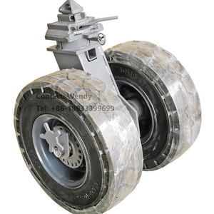 22" 9000kgs for 4pcs Mold On Rubber Container Caster Heavy Duty Caster, With Brake, Suitable For Grassylands And Mountains.