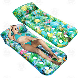 Inflatable Pool Floats Raft Adult Size with Headrest  Large Cooling Contour Lounger Floating Mat for Summer Party Float