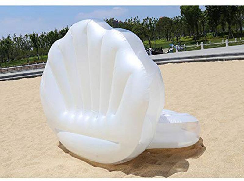 Summer Inflatable Floating Chair White Clam Shell Shape Pool Floats for Take a Picture