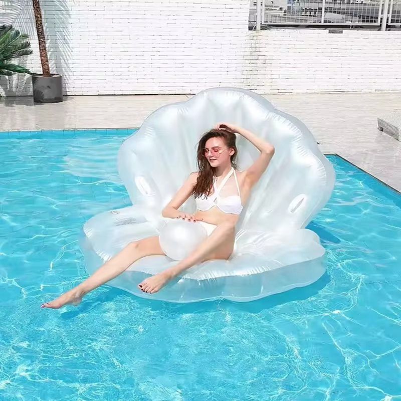 Summer Inflatable Floating Chair White Clam Shell Shape Pool Floats for Take a Picture