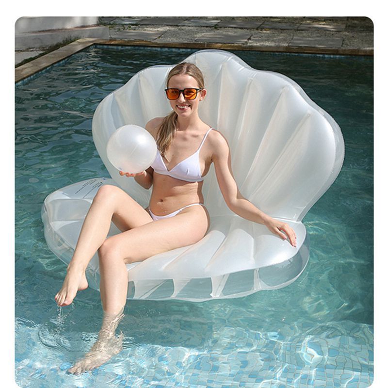 Summer Inflatable Floating Chair White Clam Shell Shape Pool Floats for Take a Picture