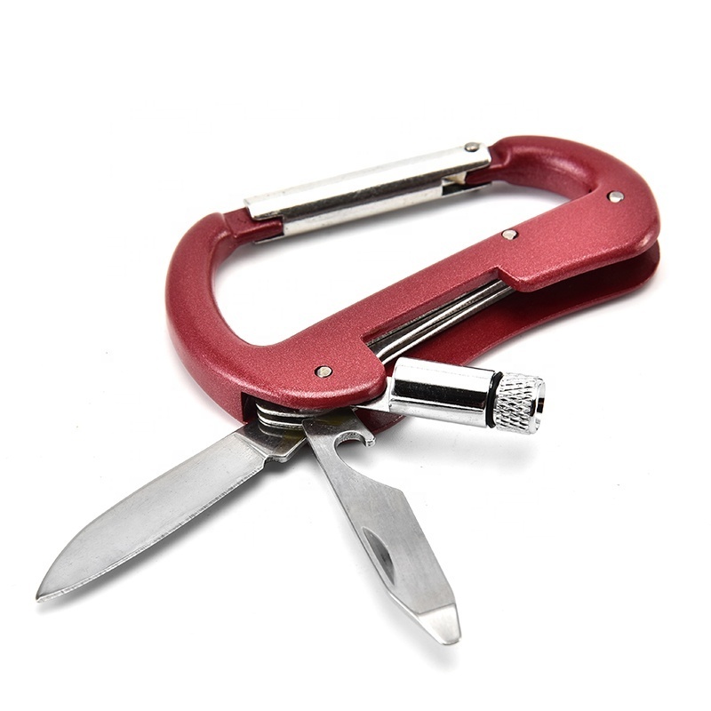 Aluminum Handle Stainless Steel 3-in-1 multi tool   knife multi function Carabiner tool With LED Light