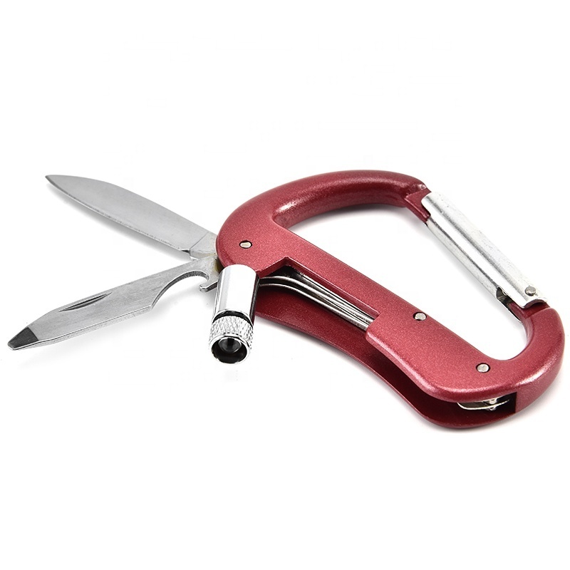 Aluminum Handle Stainless Steel 3-in-1 multi tool   knife multi function Carabiner tool With LED Light