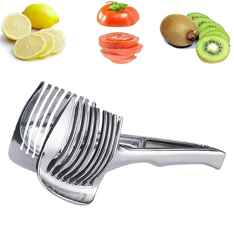 HOT Fruit Vegetable Cutter Lemon Potato Tomato Round Handheld Cake Tong Slicer