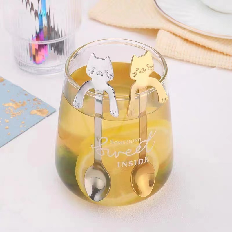 304 Stainless Steel Coffee Spoon Ice Cream Mini Spoons  Lovely Cute Cat Shape Teaspoon Dessert Snack Scoop