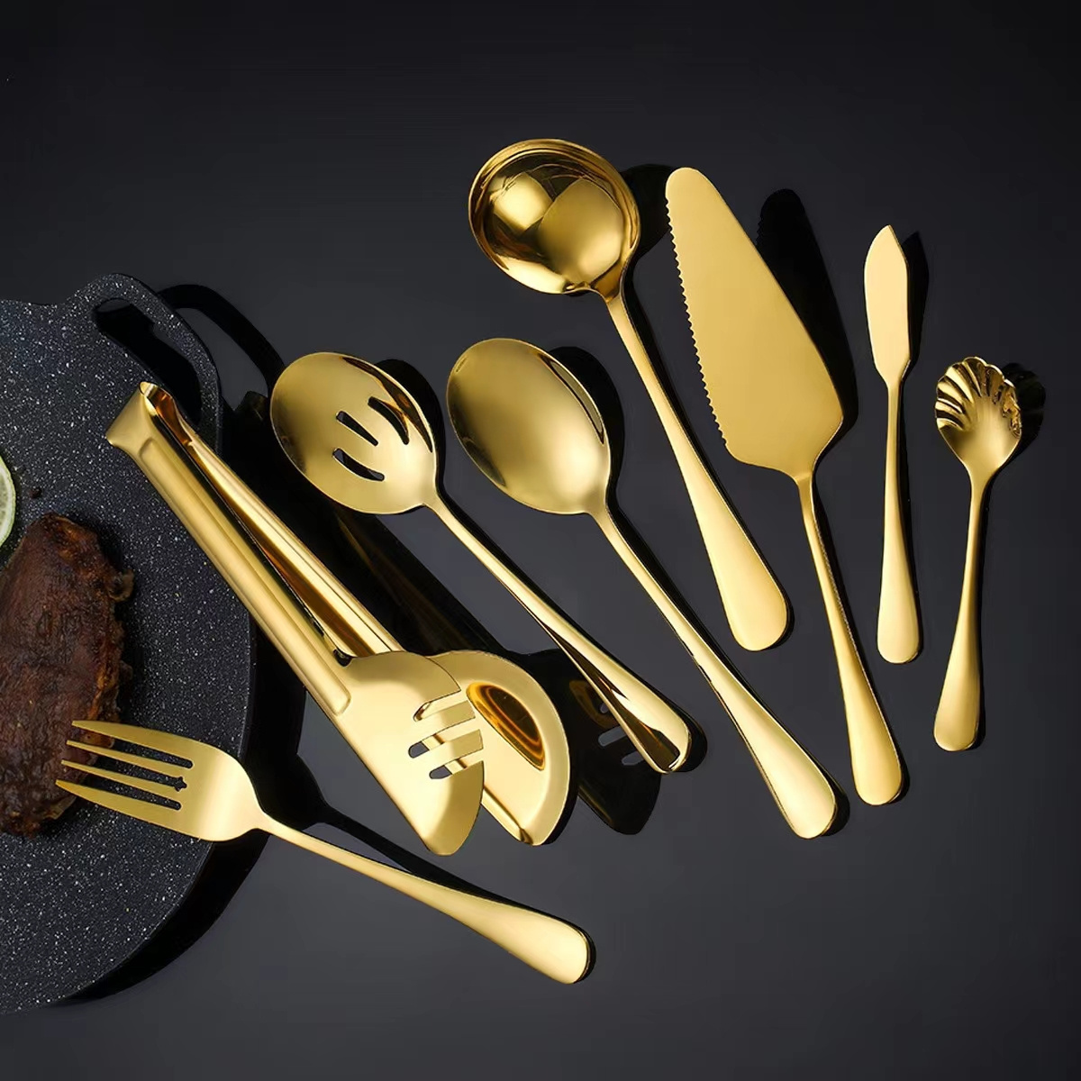 Knife Dinner Fork Dinner Spoon Tea fork Tea Spoon 8 pcs  Gold  Stainless Steel Dinner Set