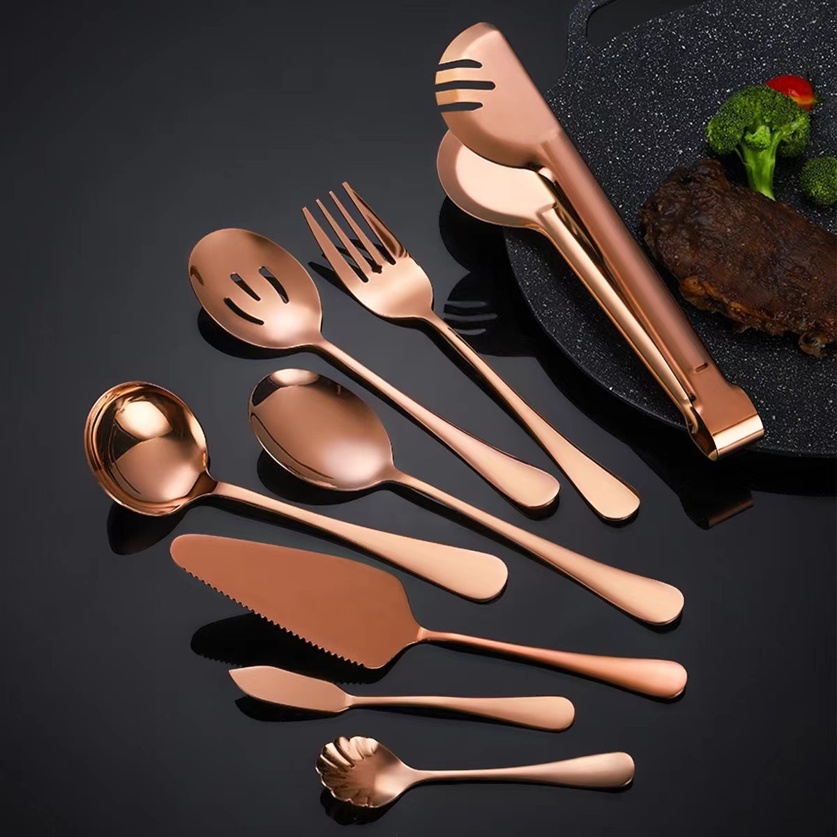 Knife Dinner Fork Dinner Spoon Tea fork Tea Spoon 8 pcs  Gold  Stainless Steel Dinner Set