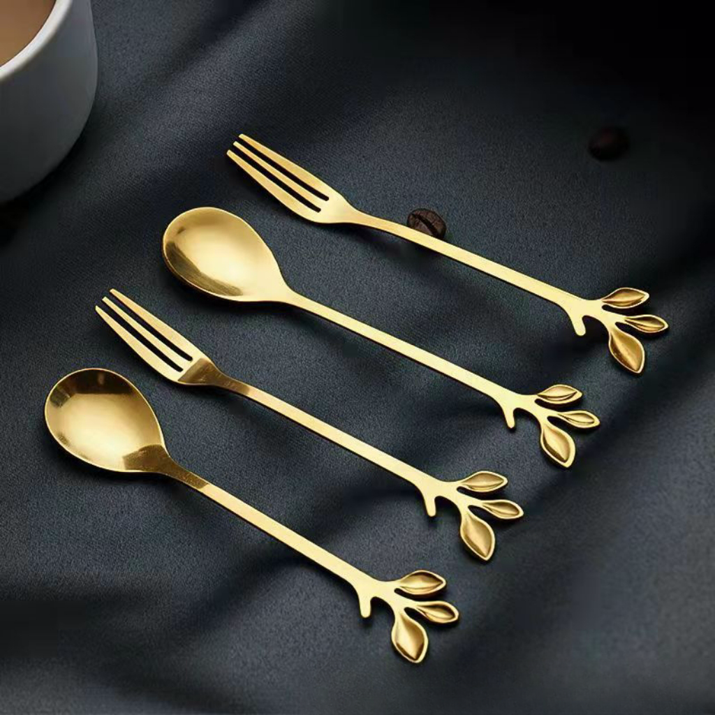 Creative Household Petal Dessert Fruit Spoon and Fork Gift Stainless Steel Leaf Mini Coffee Spoon Fruit Spoon for Ice Cream Cake