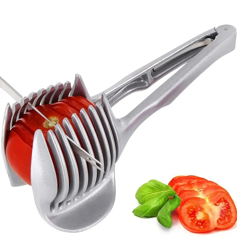 HOT Fruit Vegetable Cutter Lemon Potato Tomato Round Handheld Cake Tong Slicer