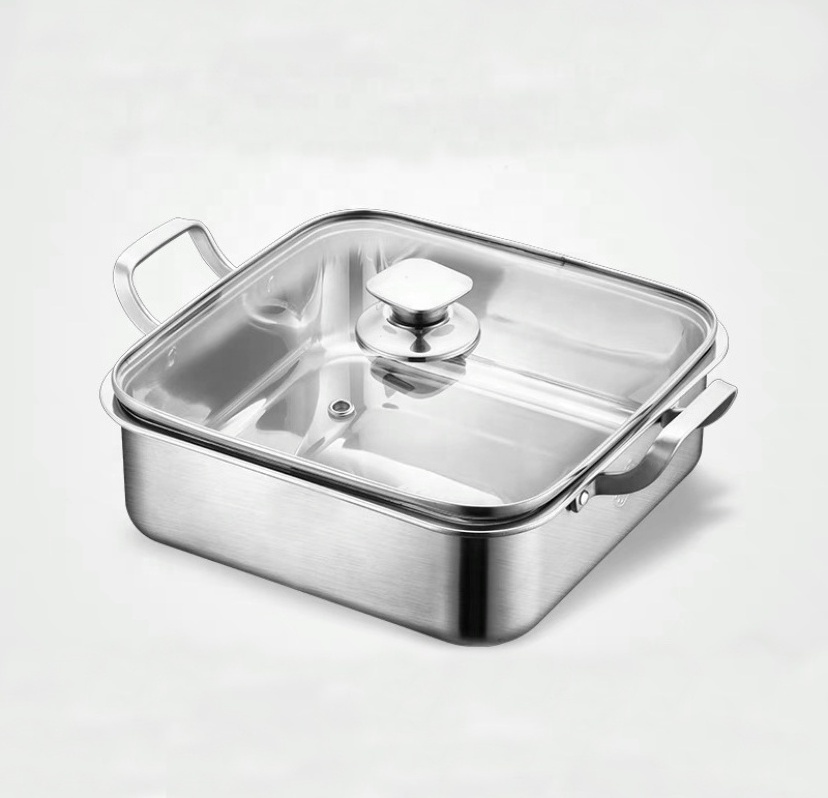 Stainless steel 304 Spicy Soup Vegetable shabu Hot Pot Square Large Capacity Stainless Steel Stock Pots