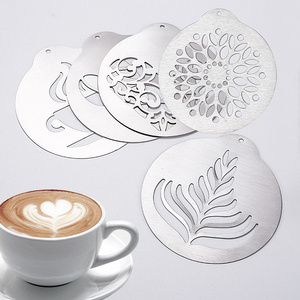 Stainless Steel Coffee Stencils DIY 5PCS a Set Printing Tools Flowers Templates For Different Patterns Milk Frothing Pitcher