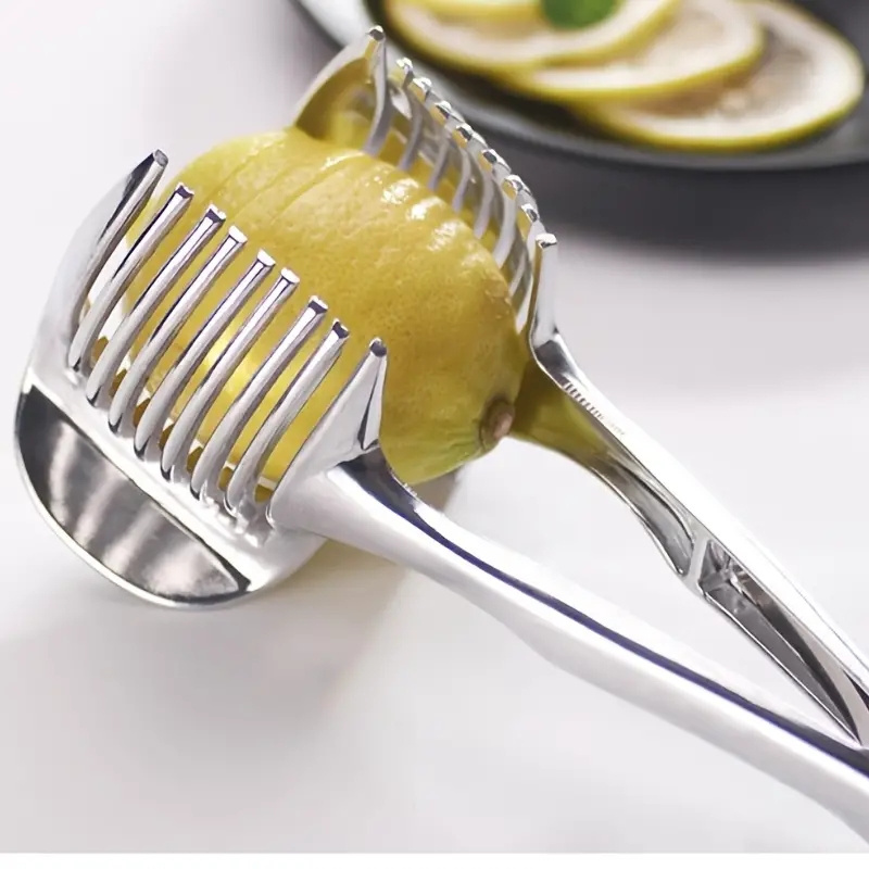 HOT Fruit Vegetable Cutter Lemon Potato Tomato Round Handheld Cake Tong Slicer