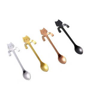 304 Stainless Steel Coffee Spoon Ice Cream Mini Spoons  Lovely Cute Cat Shape Teaspoon Dessert Snack Scoop