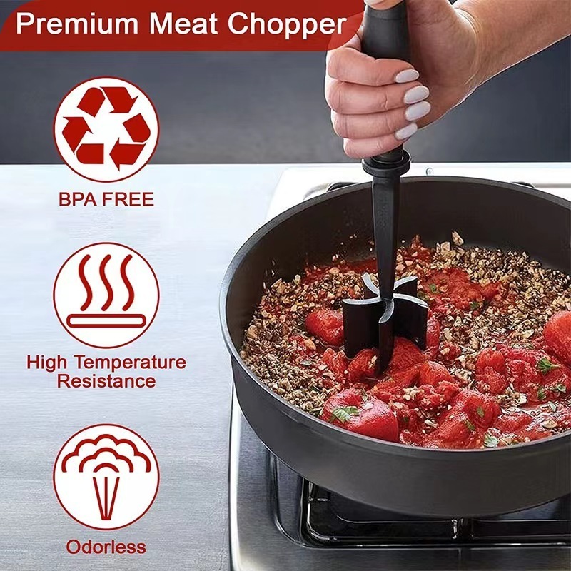 Kitchen Meat Utensil Multi-Functional Heat-Resistant Hamburger  Masher and  Chopper Manual Meat Chopper for Ground Beef