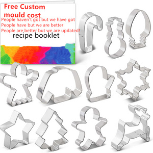 LFGB standard stainless steel Christmas cookie cutter set with recipe booklet