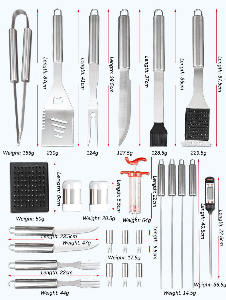 27 Pieces Barbecue Set bbq Tool Combination Tote Set Stainless Steel Grill Set