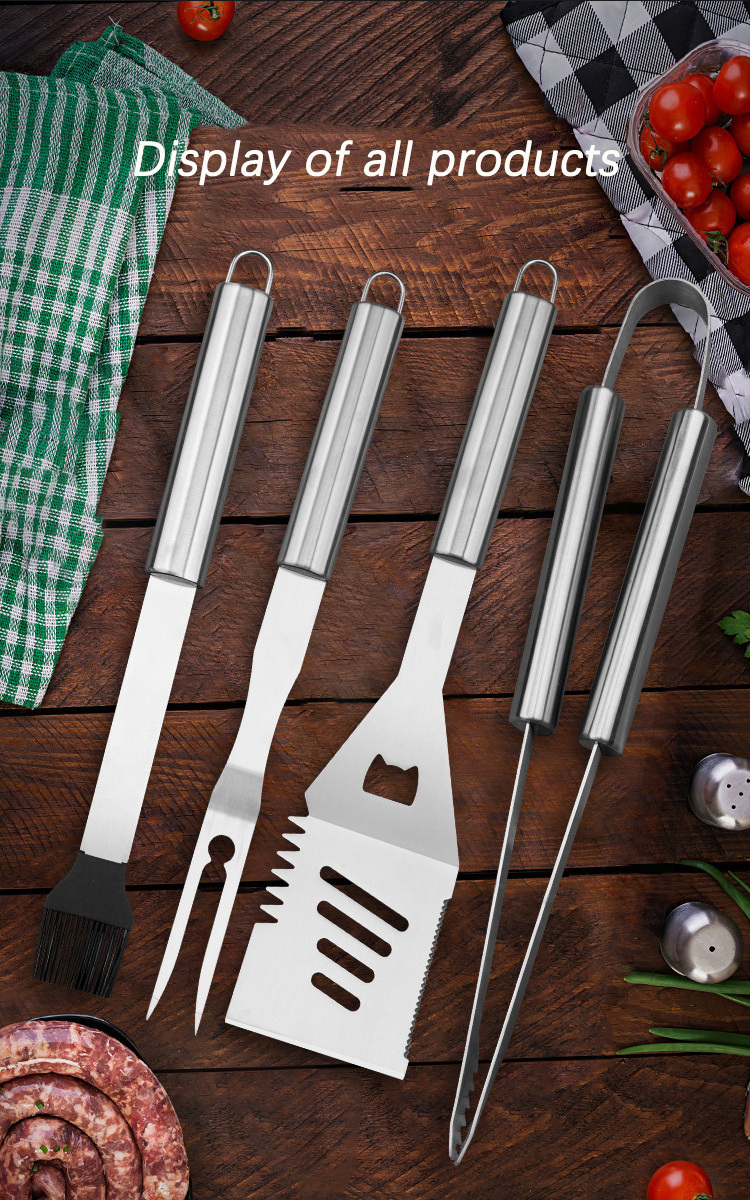 Stainless Steel Grill 5-piece Outdoor bbq Barbecue Tool Set Portable Oxford Bag Frying Shovel