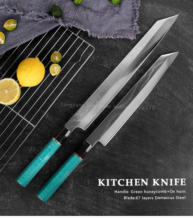 Keensun Kitchen Knives Sashimi Sushi Slicing Slim Knife with Green honeycomb handle couteaux de cuisine