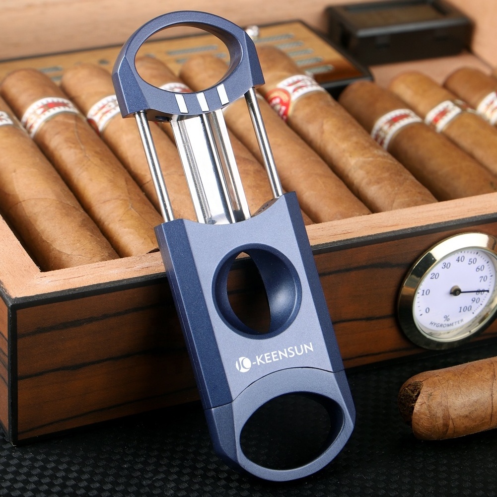 New Product lighter blue luxury set Zinc alloy 420J2 steel double blade Cigar cutter On Sale