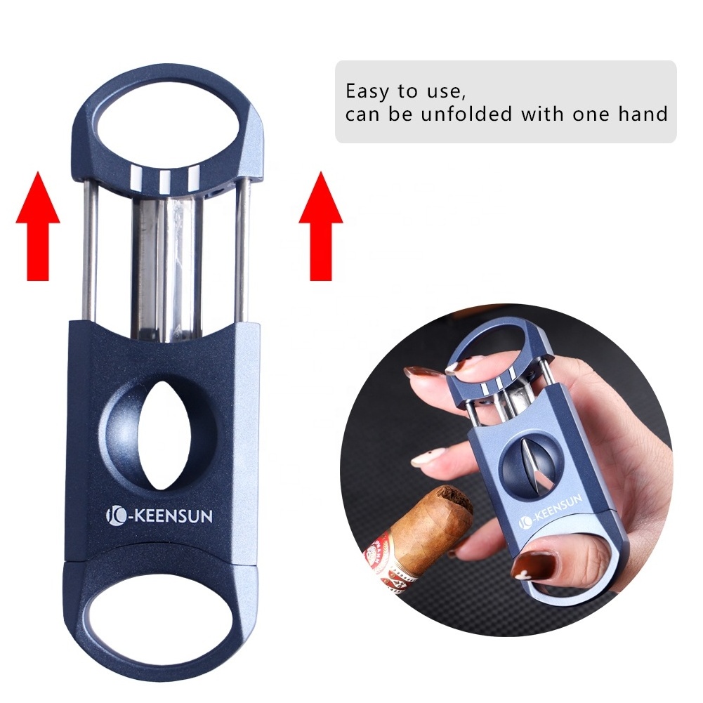 New Product lighter blue luxury set Zinc alloy 420J2 steel double blade Cigar cutter On Sale