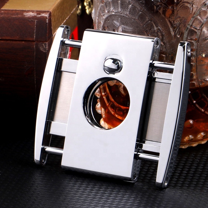 Personalized Design Cortapuros Tijeras On-off Switch Cigar  Cutter Zinc alloy Lock Cigar V-Cutter Cigar Knife