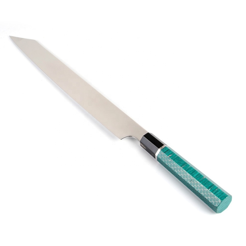 Keensun Kitchen Knives Sashimi Sushi Slicing Slim Knife with Green honeycomb handle couteaux de cuisine