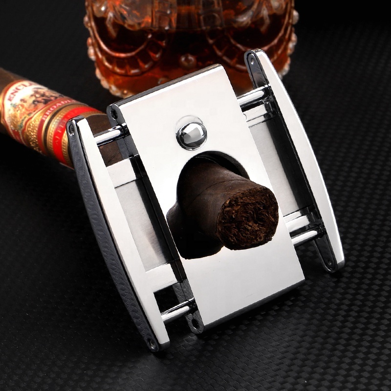 Personalized Design Cortapuros Tijeras On-off Switch Cigar  Cutter Zinc alloy Lock Cigar V-Cutter Cigar Knife