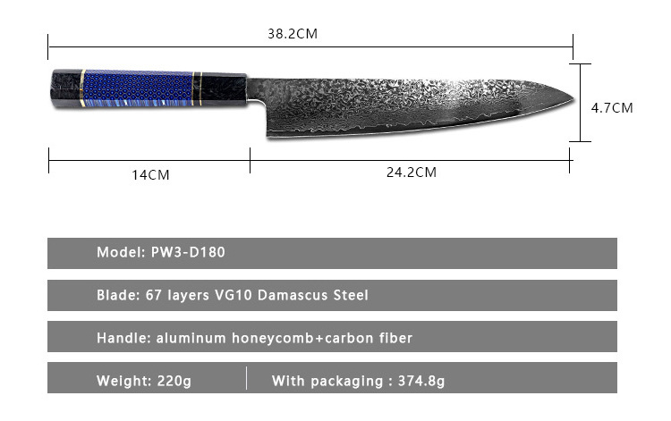 Best VG10 damascus kitchen chef knife with aluminum honeycomb and carbon fiber handle knife kitchens