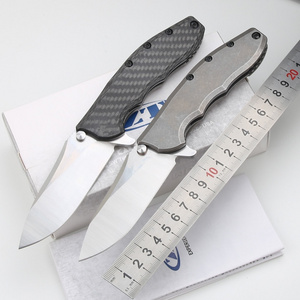 Outdoor camping folding customized knife high hardness Titanium alloy+carbon fiber handle combat hunting tactical pocket knife