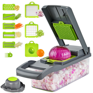 10-in-1 Veggie Chopper Vegetable Slicer, Onion Mincer Chopper, Cutter, Dicer, Egg Slicer with Container