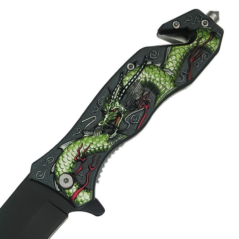 Outdoor 3D Patterned Year of the Dragon Gift Knife with Pocket for Outdoor Adventures