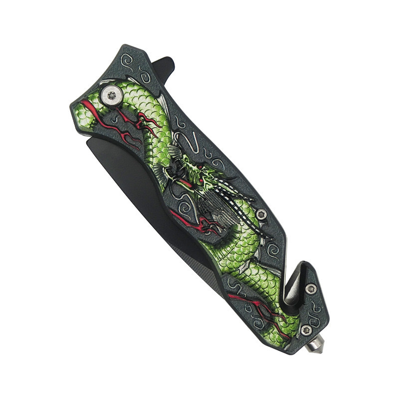 Outdoor 3D Patterned Year of the Dragon Gift Knife with Pocket for Outdoor Adventures