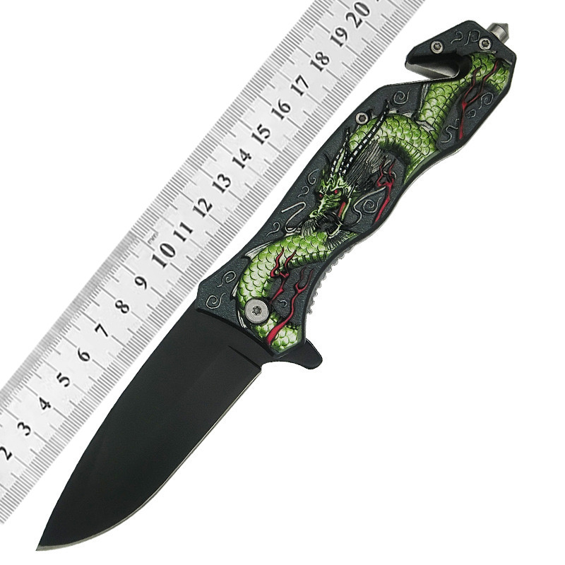 Outdoor 3D Patterned Year of the Dragon Gift Knife with Pocket for Outdoor Adventures