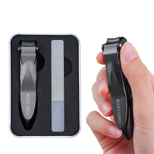 Wide Jaw Opening Stainless Steel Nail Cutter No Splash Fingernail Toenail Clippers with Sharp Curved Blade and Glass Nail File